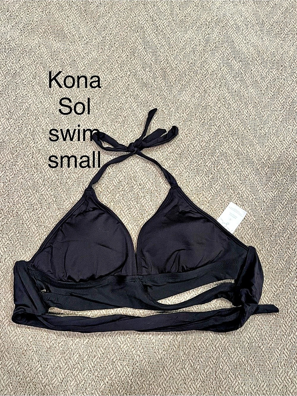 Kona Sol Faux Wrap Halter Bikini Top Black Small